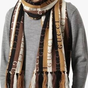 Gucci logo stripe wool scarf